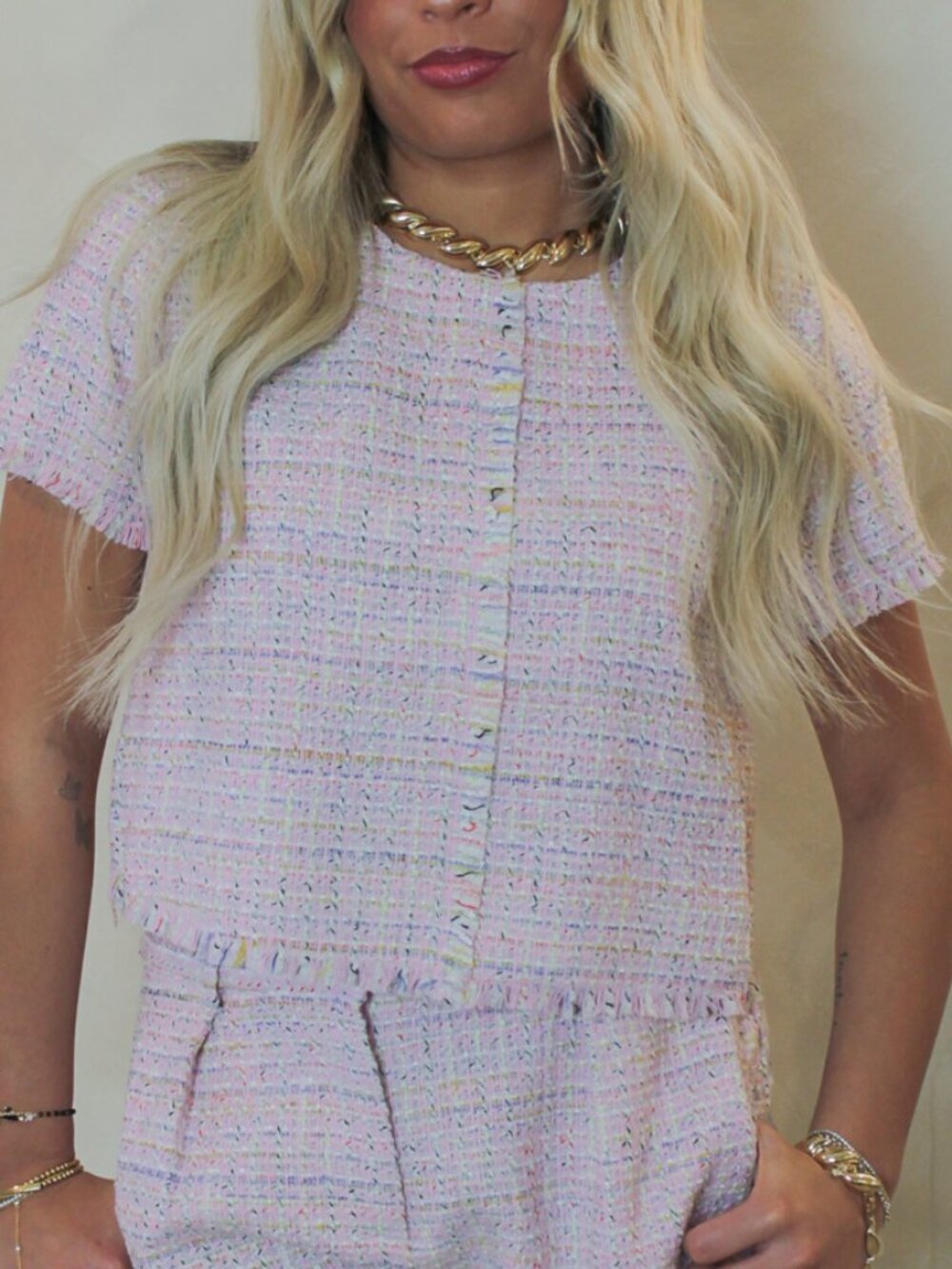 Steve Madden Pink Tweed Top